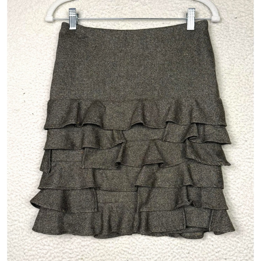 Talbots‎ Skirt Womens 2P Brown Tweed Wool Ruffle Tiered Career Feminine Academia